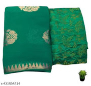 Women's Georgette Woven Work Saree with Unstitched Brocade Silk Blouse Piece