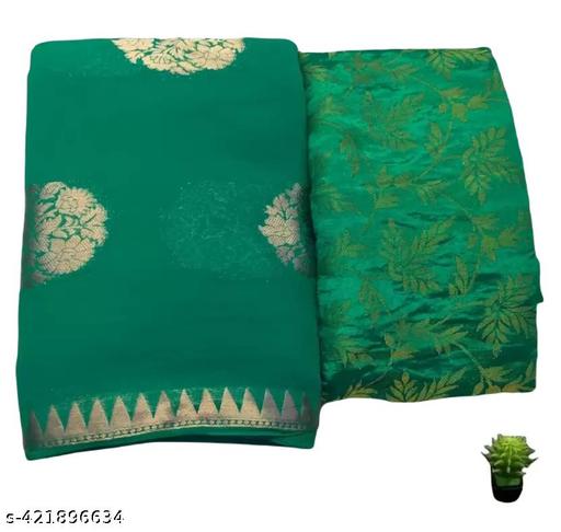 Women's Georgette Woven Work Saree with Unstitched Brocade Silk Blouse Piece