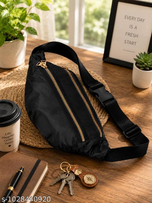 Premium Black Crossbody Sling Bag | Water-Resistant Travel Chest Bag with Dual Zipper...
