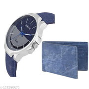 LORENZ CM-1058WL-05 Gift Combo of Blue Denim Strap Watch and Blue Denim Wallet for Men