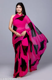 Trending Pure Chiffon Latest Black Designar Printed saree For Women