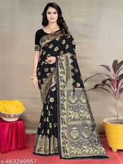Silk-Villa soft kanjivaram silk sarees banarasi silk saree (Pari9016-Black)