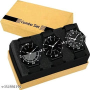 Pack Of 3 Black Designer Professional PU Analog Watch