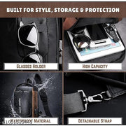 Waterproof Polyester Slim Unisex Crossbody Sling Bag Chest Backpack Men's Shoulder Bag, Leisure Travel Handbag, Hard Shell Anti-Theft Chest Bag