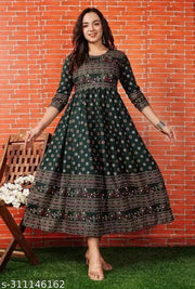 women's printed Green anarkali New Jaipur kurti