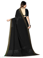 Rovilo  Women's Georgette Hot-Fix Daimod Woven Party Wedding Saree  Purple Color D416