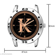 SKOAL Analog Round Black Dial ALPHABET K Design Stylish Black Leather Strap Classic Design Fancy Wrist Watch for Men and Boys, Pack of 1 - ALPHA-K-AVO-SIL-BLK-L -1
