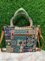 Printed Handicraft Fabric Handbag for Women Office Bag Ladies Shoulder Bag Tote For Women College Girls