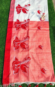 Swaraswati Puja  Special White-Red Handloom Saree