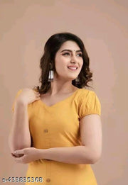 Women's&Girl's "Rayon"  Fashionble v-neck with puff sleeb  stylish kurti(mastardyellow)