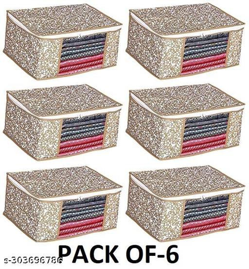 New Saree Cover Set of 6 Non Woven Fabric Clothes Organiser for Wardrobe with Transparent Window & Zip Clothes Storage Bag for Lehenga, Suit, Dress Saree Packing Covers for Clothes