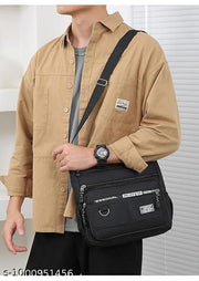 Crossbody Sling Bag for Men & Women | Lightweight Waterproof Shoulder Messenger Bag | Multi-Pocket Casual Travel Satchel for Office, College & Everyday Use (Black)