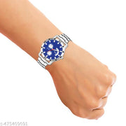 Trendy Steel Round Blue Dial Analog Wrist Watch For Men and Boys