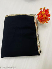 Stylish Black Georgette Saree for Women | Designer Plain Party Wear Saree with Elegant Border||Black Saree||Radiant Glow Party Wear Saree