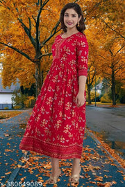 Letest Women Rayon printed Anarkali Kurti