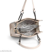 Allijo Women's Cream Boxy Sling Bag with Dual Interlocking Ring Hardware & Chain Strap Detail