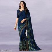 Party and Daily Wear New Printed Georgette Saree with Separate Blouse Piece