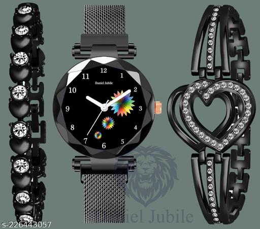 Chakra Analog fancy looking latest designed Black Dial Magnet Black Watch for Women or Girls and Watch for Girls or Women