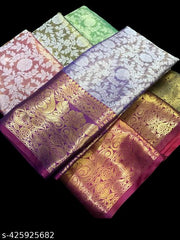 Kanjeevaram Banarasi Silk Saree With Zari Border With Unstitched Blouse