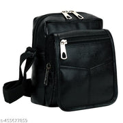 Zerus Stylish Black PU Leather Sling Bag For Men with Multiple Zipper Compartments Ideal for Travel & Daily Use Side Bag