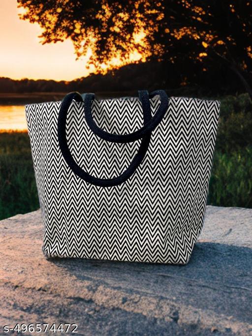 Chik & Sustainable: Black Zigzag Eco-Friendly Tote Bag with Studded Handles