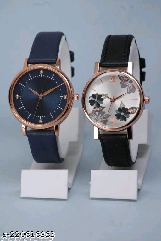Attractive Flower Design Leather Belt Analog Combo Watches for Womens & Girls