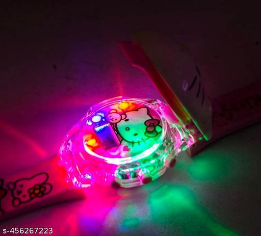 Trendy Pink Colour Kitty Cartoon Musical n Disco Light Digital Watch for Kids Girls