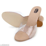 Taydol Women Fancy medium Block Heel synthetic pvc sole open Toe western-embellished slip-on Transparent Beige Sandal (53)
