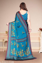 Women's Chiffon Saree with Floral Print and Designer Border