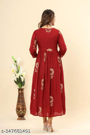 Women Floral Print Viscose Rayon Angrakha Kurta (RED)