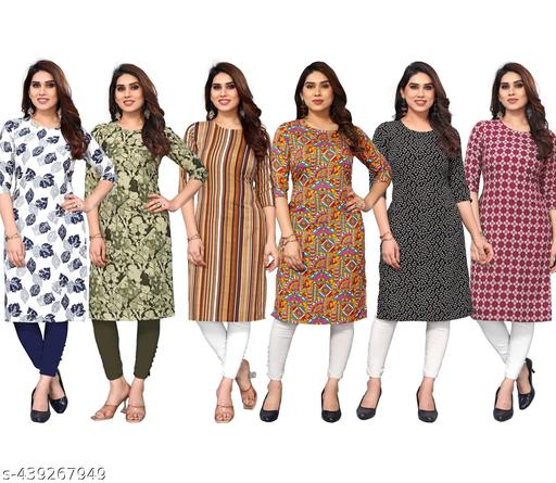 Women Printed American Crepe Kurta Combo of 6