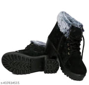 Black Suede Leather Formal High Heel  Boots For Women