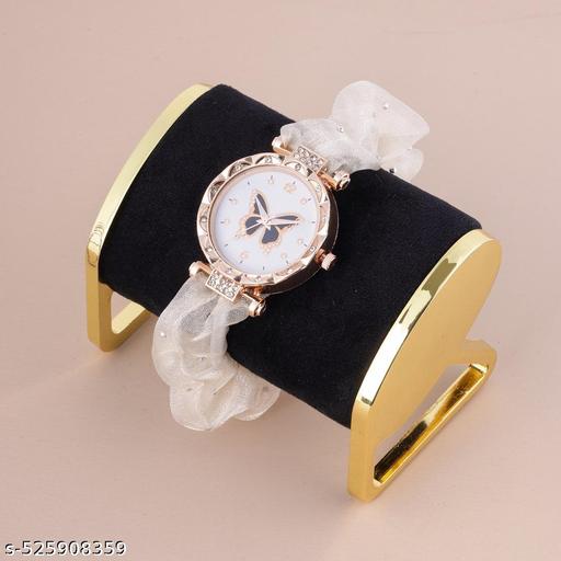 Stylish Scrunchie Fabric Strap Analog Watch For Women and Girls