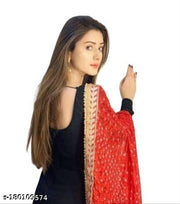 A.B. Creation Black Kurti With Pant With Jaipuri Bandhej Dupatta(3 pcs set)
