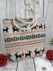 Charming Canvas Bag with Red Deer Print & Studded Handle – Trendy & Functional