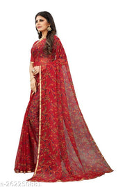 Daily wear chiffon floral printed saree Red | daily wear printed saree | orange georgette saree | printed georgette sarees | casual saree for women | Bollywood georgette sarees | Georgette Multicolor Lace border Saree With Blouse