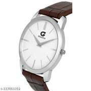 Listen Slim Casual Watch With Silver Dial & Brown Leather Strap Analog Watch - For Men