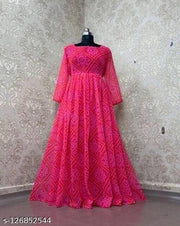 Women's Pink Bandhini Styles Kurtii