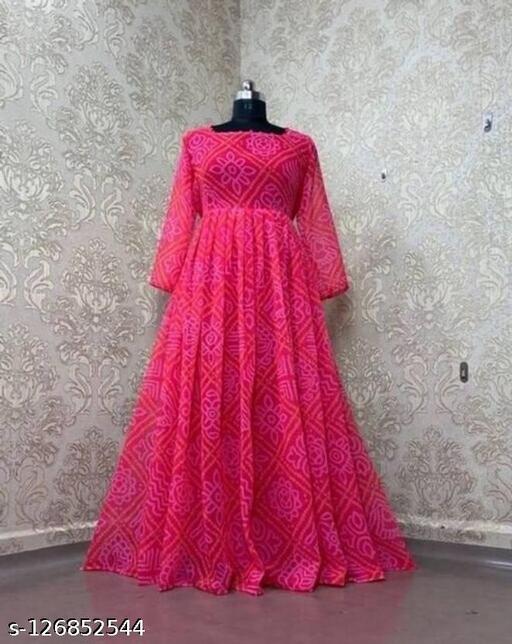Women's Pink Bandhini Styles Kurtii
