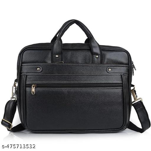 Fashion Link Brown Leather Laptop Messenger Bag – 16 x 12 x 4.5 inch with Adjustable Shoulder Strap, Expandable Zip for Extra Space, Comfortable Handle, and Premium Strap Hook.