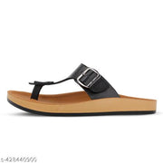 WALKAROO Plus Men Comfort Cushion Sole Stylish T-Strap Buckle Slip-On Thong Sandals WE1332 Black
