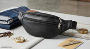 Stylish Black PU Leather Fanny Pack for Women & Men | Waist Bag, Crossbody Travel Chest Bag & Bum Bag for Casual Daily Use | kamar pouch bag