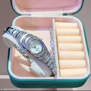 New Arrival Stylish Attractive Ethnic Silver Bracelet Look Analog Watch for Girls