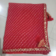 Lehariya georgette red Tassels and Latkans Saree with blouse