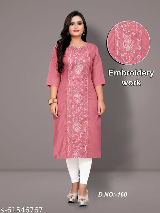 Women's Embroidered Plus Size Cotton Blend Kurtis