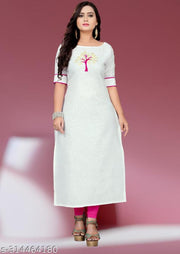 Women Ethenic Patchwork Cotton Blend Summer Straight Kurti (white)|straight kurti|kurti for