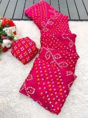 Latest Moss Chiffon Crepe Bandhani Pink Color Printed Crush SAREE FOR WOMEN UNDER 499 With Blouse