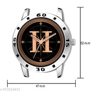 Prathshya Analog Round Black Dial ALPHABET H Design Stylish Black Leather Strap Classic Design Fancy Wrist Watch for Men and Boys, Pack of 1 - ALPHA-H-AVO-SIL-BLK-L