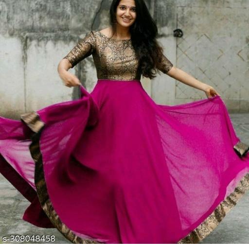 Delicate Solid Georgette Floor Length Gown