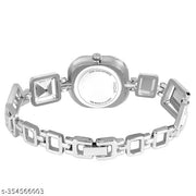 OHHO Premium Square Design Pink Stone Studded & Silver Metal Bracelet Strap (Women-Ladies-Girls) Analog Watch - For Girls
